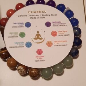 🌞🌙NWT GENUINE GEMSTONES CHAKRA STRETCHY BRACELET SOLID STERLING SILVER BEADS